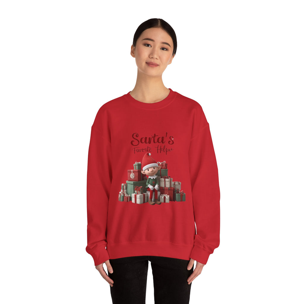 Crewneck Sweatshirt — "Santa's Favorite Helper" Elf Graphic Christmas Pullover