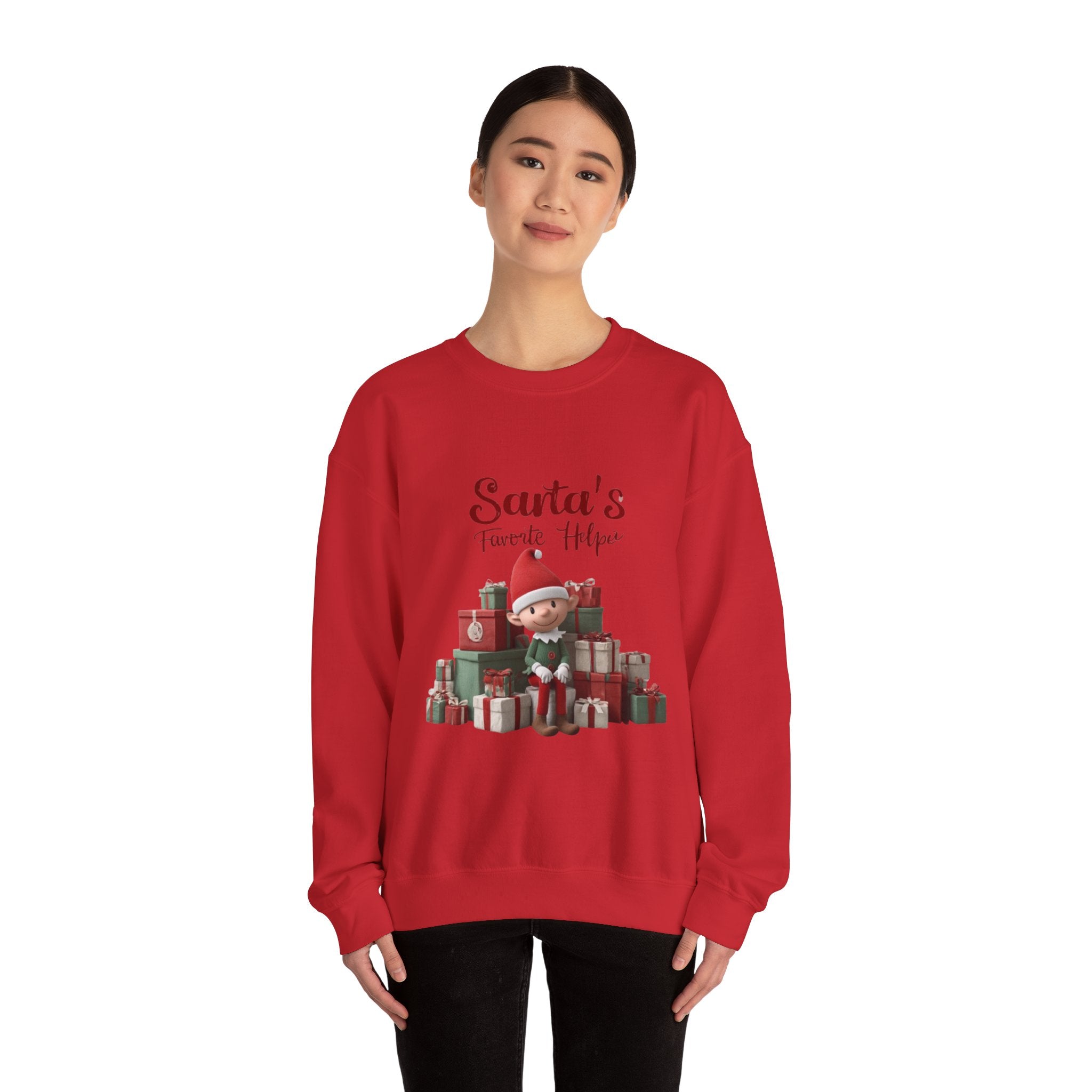 Crewneck Sweatshirt — "Santa's Favorite Helper" Elf Graphic Christmas Pullover