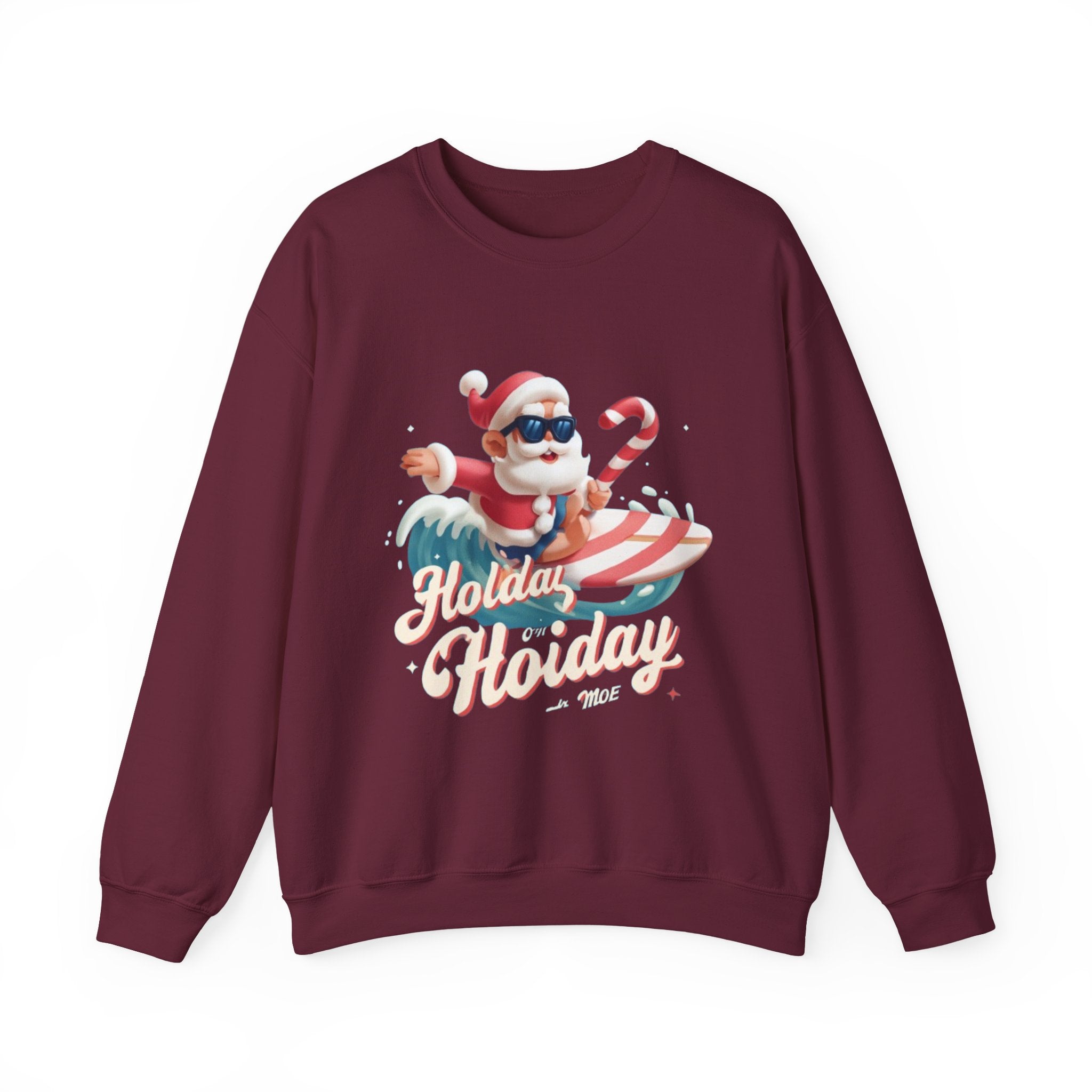 Holiday Holiday Crewneck Sweatshirt — Surfing Santa Christmas Sweatshirt