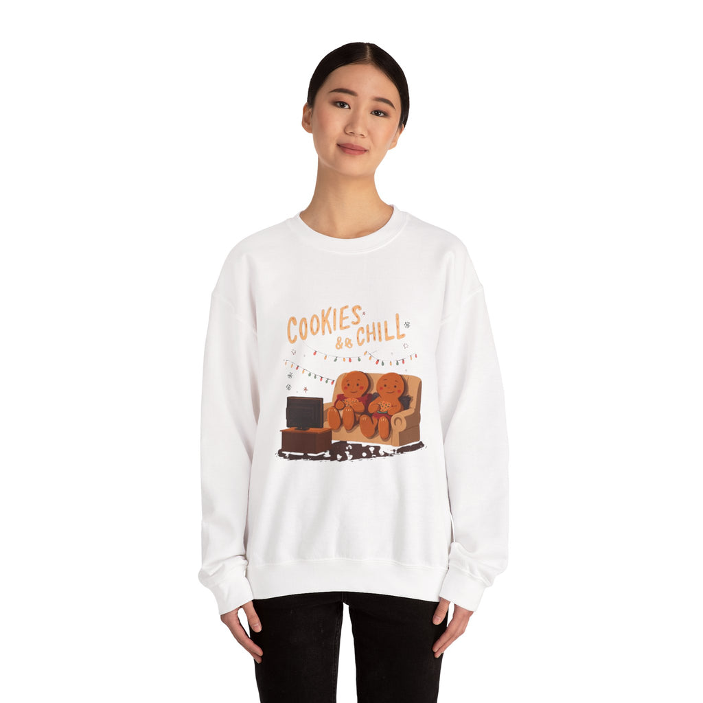Cookies & Chill Sweatshirt — Cute Gingerbread Movie Night Crewneck