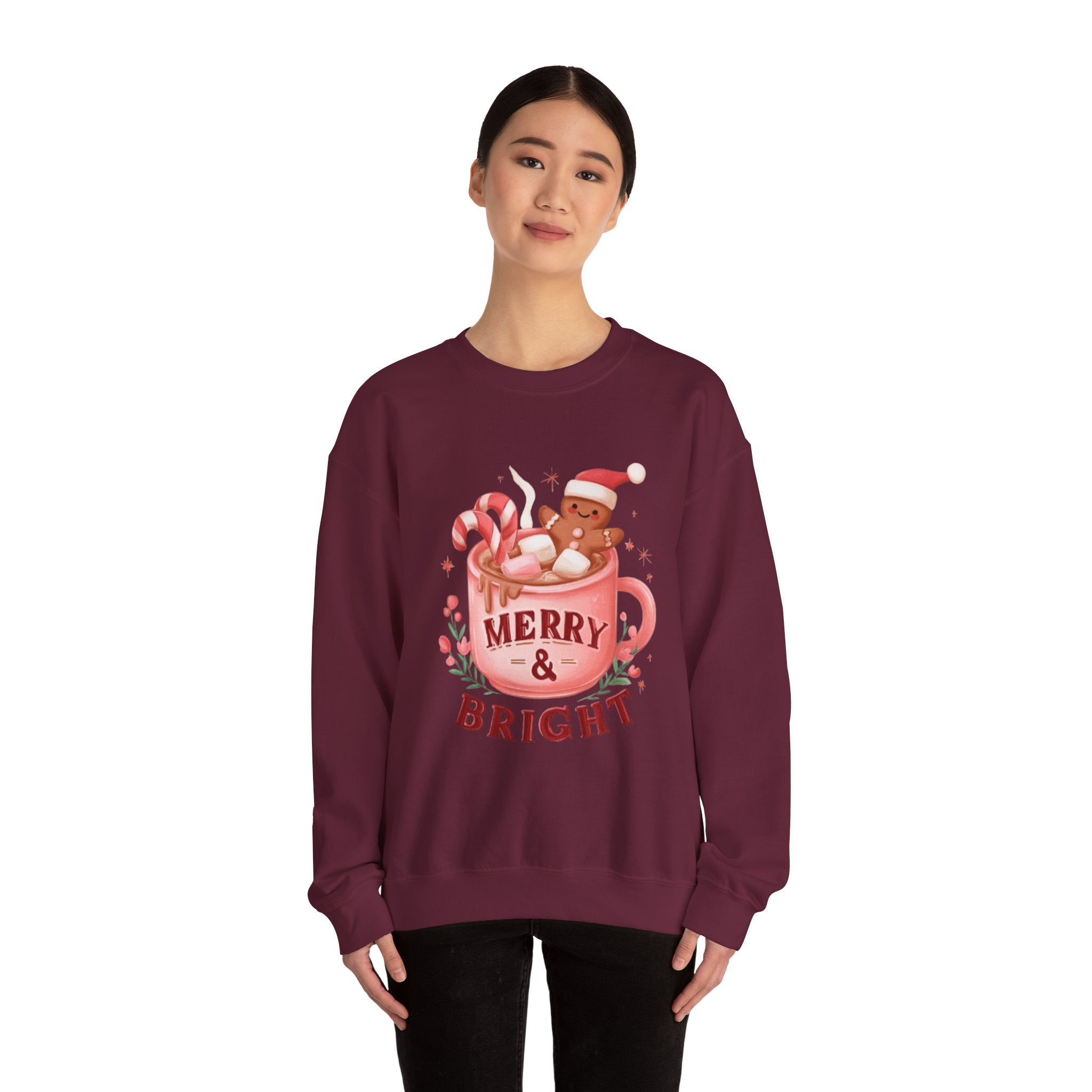 Merry & Bright Sweatshirt — Cute Holiday Cocoa Bear Crewneck